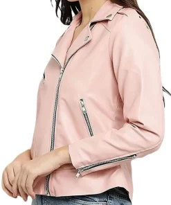 womens-pink-solid-lightweight-faux-leather-jacket