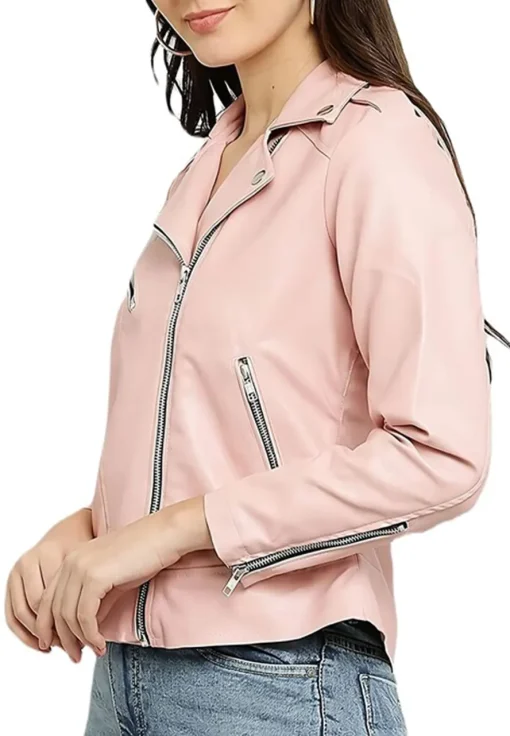womens-pink-solid-lightweight-faux-leather-jacket