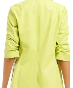 womens-ruched-sleeve-lime-faux-leather-blazer