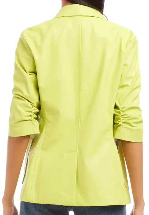 womens-ruched-sleeve-lime-faux-leather-blazer