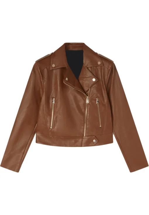 womens-solid-brown-faux-leather-biker-jacket