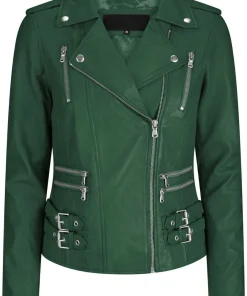 womens-trendy-biker-green-faux-leather-jacket