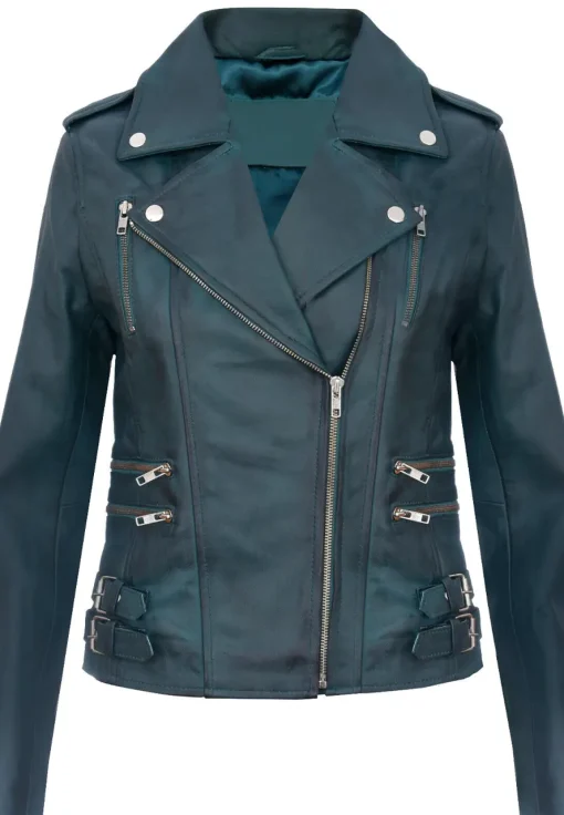 womens-trendy-biker-teal-faux-leather-jacket