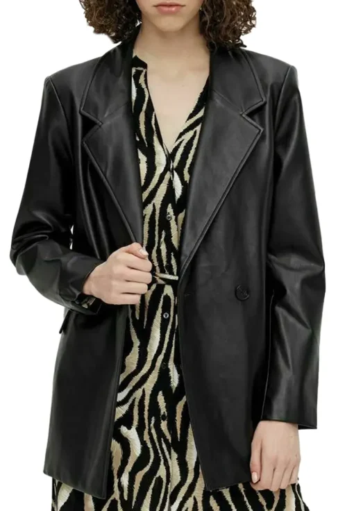 womens-trendy-faux-leather-black-blazer
