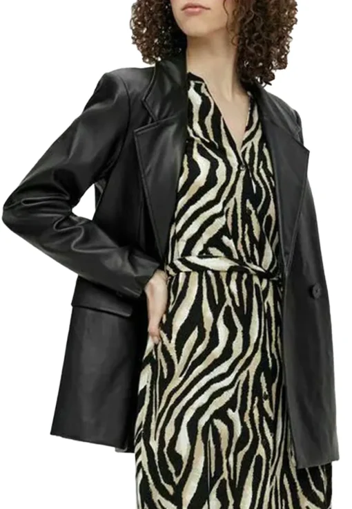 womens-trendy-faux-leather-black-blazer