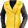 womens-yellow-faux-leather-jacket-with-black-sleeves