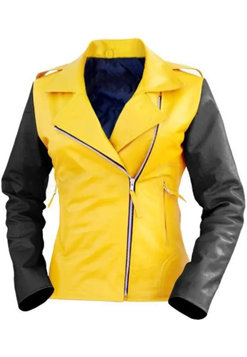 womens-yellow-faux-leather-jacket-with-black-sleeves