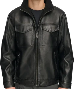 mens-black-faux-leather-shearling-jacket