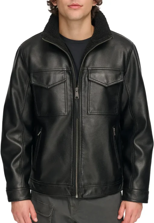 mens-black-faux-leather-shearling-jacket