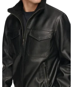 mens-black-faux-leather-shearling-jacket
