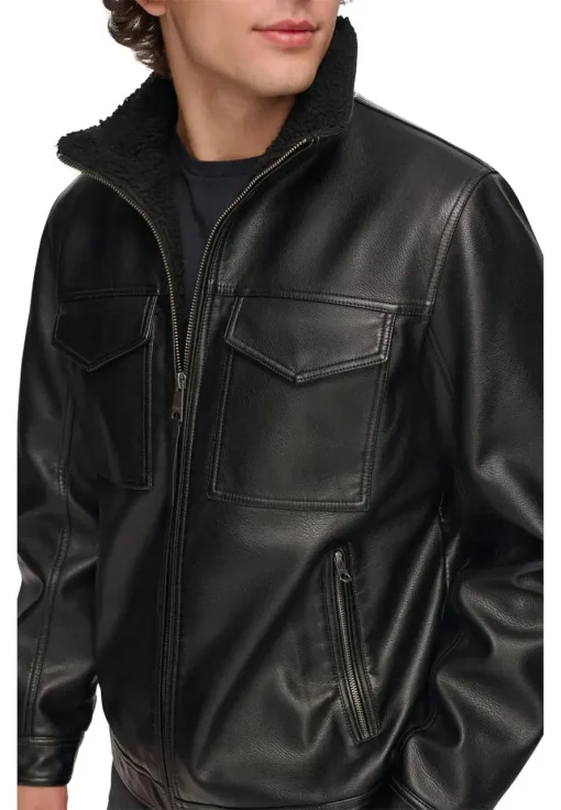 mens-black-faux-leather-shearling-jacket