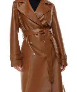 womens-cognac-faux-leather-single-breasted-coat