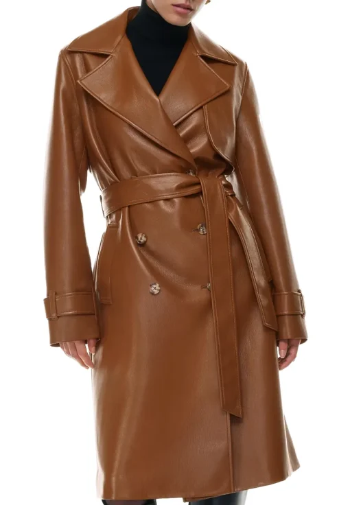 womens-cognac-faux-leather-single-breasted-coat