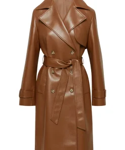 womens-cognac-faux-leather-single-breasted-coat