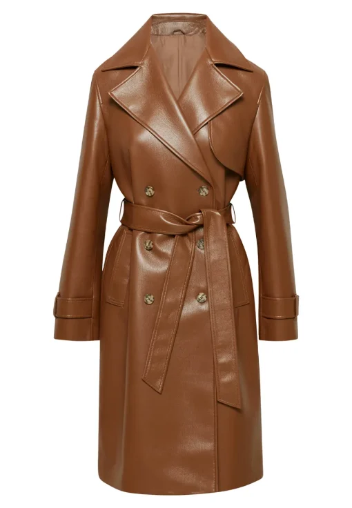 womens-cognac-faux-leather-single-breasted-coat