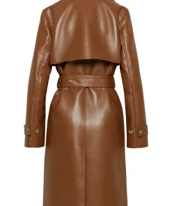 womens-cognac-faux-leather-single-breasted-coat
