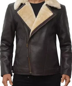 mens-asymmetrical-dark-brown-faux-leather-shearling-jacket