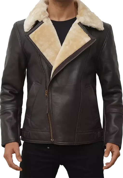 mens-asymmetrical-dark-brown-faux-leather-shearling-jacket