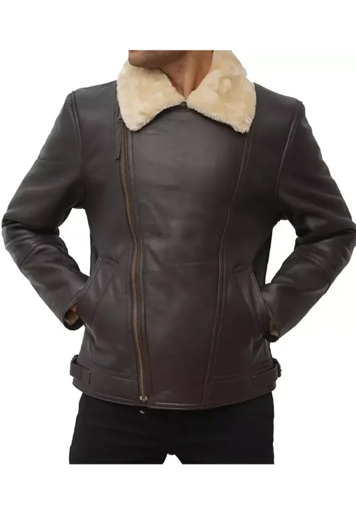 mens-asymmetrical-dark-brown-faux-leather-shearling-jacket