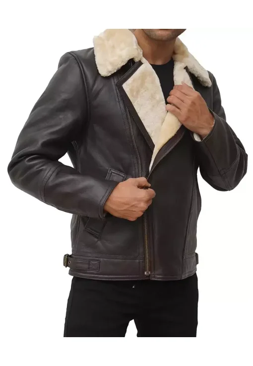 mens-asymmetrical-dark-brown-faux-leather-shearling-jacket