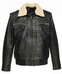 mens-black-faux-leather-bomber-jacket-with-fur-collar