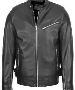 mens-black-faux-leather-cafe-racer-biker-jacket