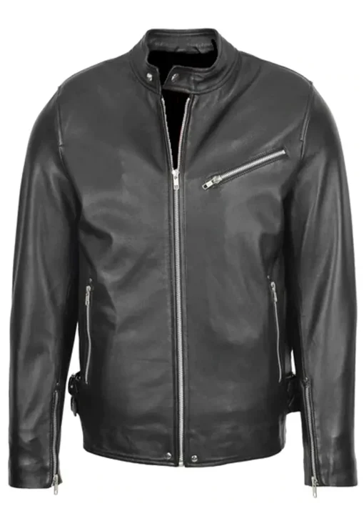 mens-black-faux-leather-cafe-racer-biker-jacket