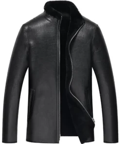 mens-black-faux-leather-fur-lined-jacket