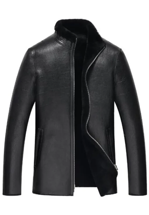 mens-black-faux-leather-fur-lined-jacket