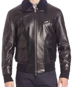 mens-black-faux-leather-jacket-with-blue-fur-collar