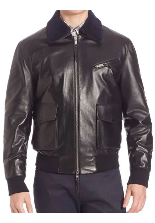 mens-black-faux-leather-jacket-with-blue-fur-collar