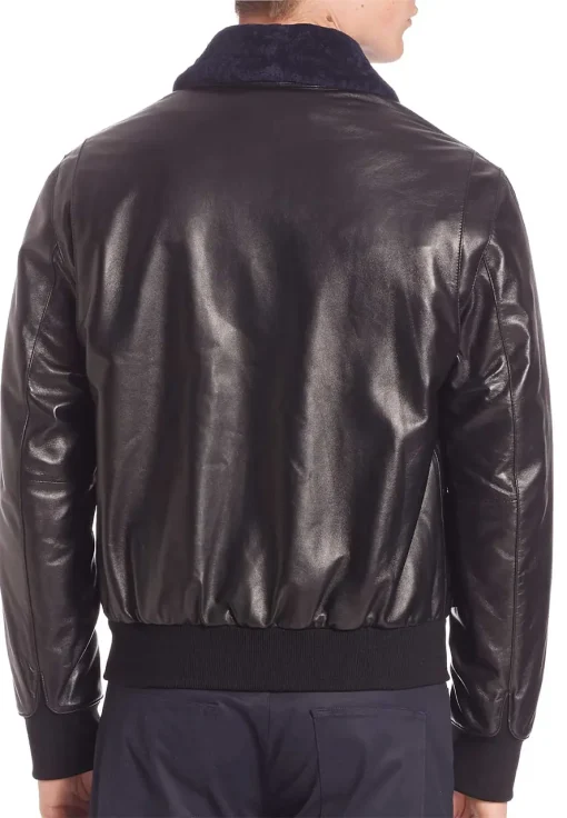 mens-black-faux-leather-jacket-with-blue-fur-collar