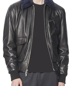 mens-black-faux-leather-jacket-with-blue-fur-collar