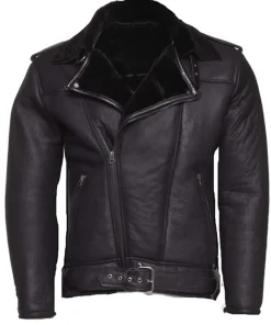 mens-black-faux-leather-shearling-biker-jacket-with-belt
