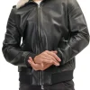mens-black-faux-leather-shearling-collar-bomber-jacket