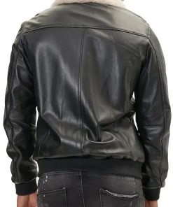 mens-black-faux-leather-shearling-collar-bomber-jacket