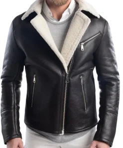mens-black-faux-leather-white-shearling-jacket
