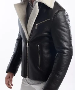 mens-black-faux-leather-white-shearling-jacket