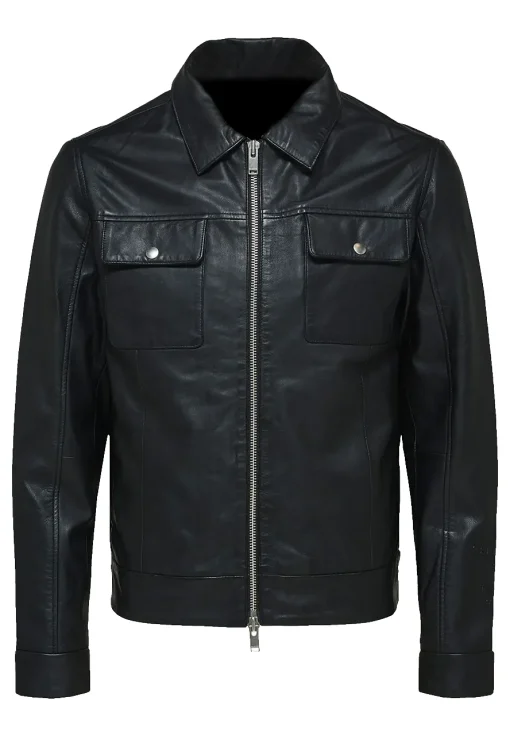 mens-black-trucker-faux-leather-jacket