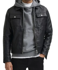 mens-black-trucker-faux-leather-jacket