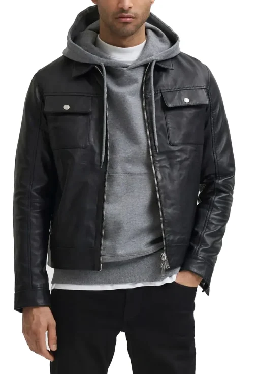 mens-black-trucker-faux-leather-jacket