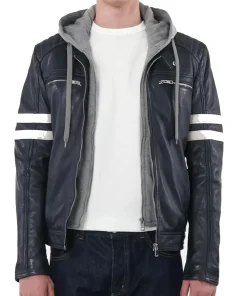 mens-blue-faux-leather-hooded-biker-jacket-with-white-stripes