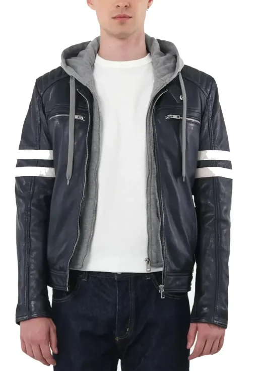 mens-blue-faux-leather-hooded-biker-jacket-with-white-stripes
