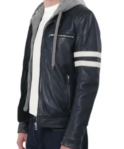mens-blue-faux-leather-hooded-biker-jacket-with-white-stripes