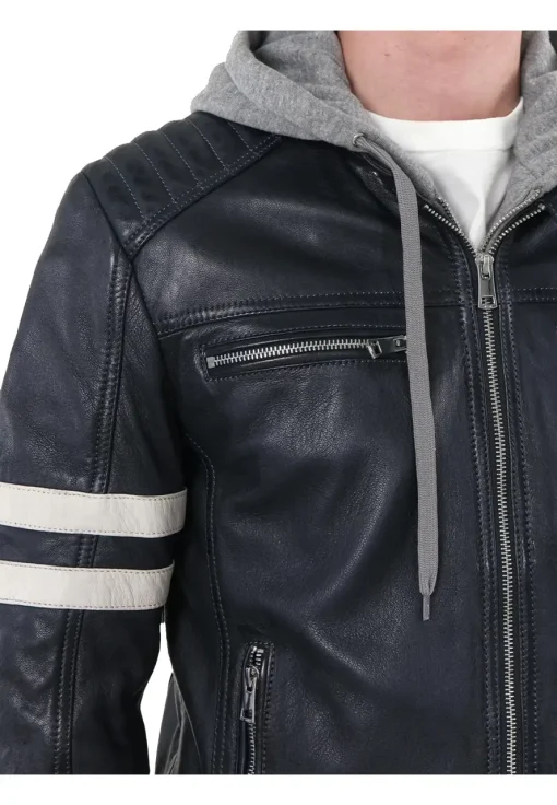 mens-blue-faux-leather-hooded-biker-jacket-with-white-stripes