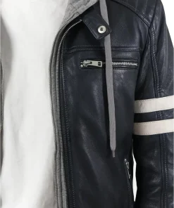 mens-blue-faux-leather-hooded-biker-jacket-with-white-stripes