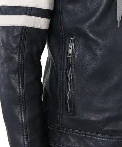 mens-blue-faux-leather-hooded-biker-jacket-with-white-stripes