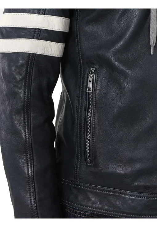 mens-blue-faux-leather-hooded-biker-jacket-with-white-stripes