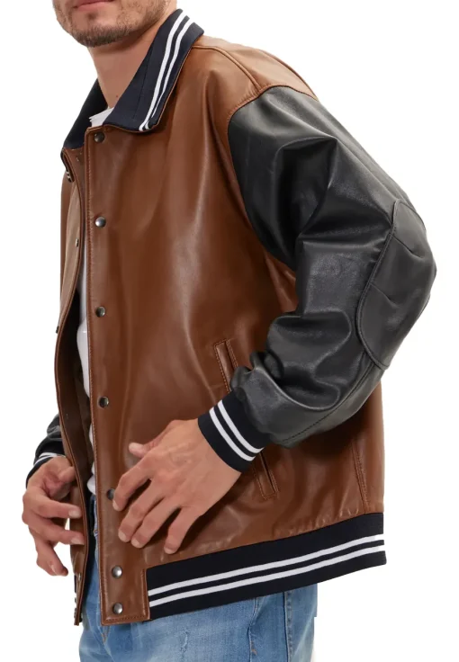 mens-brown-and-black-faux-leather-varsity-bomber-jacket