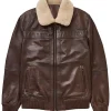 mens-brown-faux-leather-shearling-collar-bomber-jacket